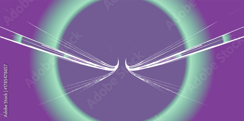 Abstract neon light rays background. A Colorful Motion Background of City Light Trails. Purple glowing wave swirl, impulse cable lines. Long time exposure. Vector