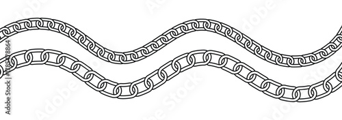 Chain Link Pattern Vector. Black contour of the metal chain. Flexible Chain Line. 