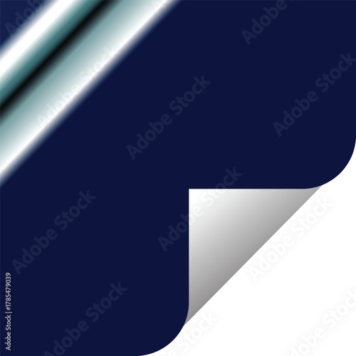 A dark blue sheet with a curled corner revealing a white underside and a gradient at the top left