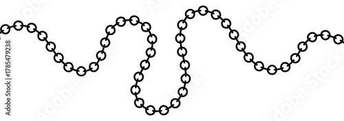 Chain Link Pattern Vector. Black contour of the metal chain. Flexible Chain Line. 