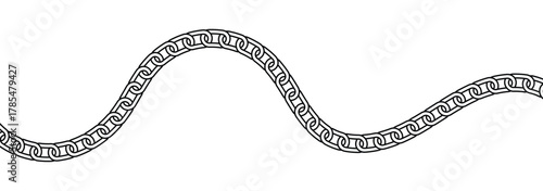 Chain Link Pattern Vector. Black contour of the metal chain. Flexible Chain Line. 
