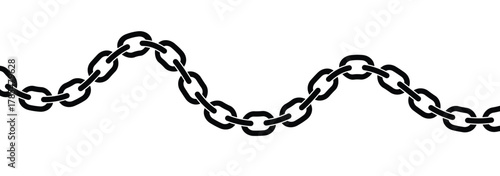 Chain Link Pattern Vector. Black contour of the metal chain. Flexible Chain Line. 
