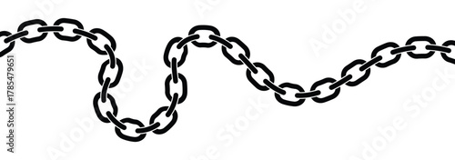 Flexible Wave Chain Vector. Curved Linked metal chain wavy vector . Vector illustration of chain pattern.