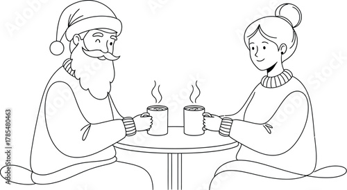 Santa mrs claus christmas holiday season winter couple love coffee drink warm