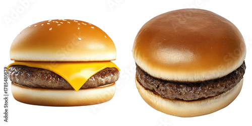 Two delicious hamburgers presented side by side, showcasing their tempting components