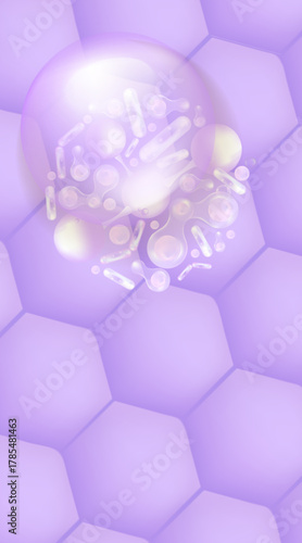 Probiotic and Hyaluronic acid skin solutions ad, purple collagen, and vitamin serum drops with cosmetic advertising background ready to use illustration vector.