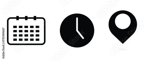 Address time date icons set. set of date time address icon.