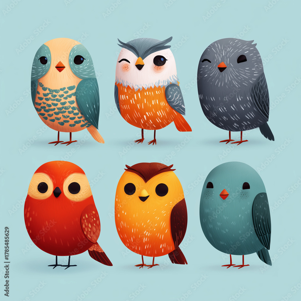 Fototapeta premium Cute Cartoon Birds for National Bird Day Greeting 