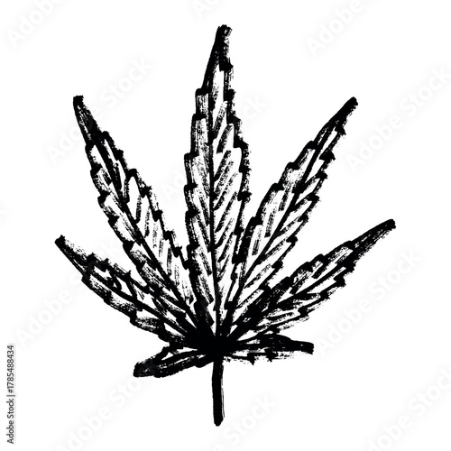 Hand drawn cannabis leaf Medicine marijuana Hemp leaves clipart in doodle style Single element for print, web, design, decor