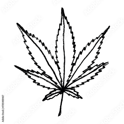Hand drawn cannabis leaf Medicine marijuana Hemp leaves clipart in doodle style Single element for print, web, design, decor