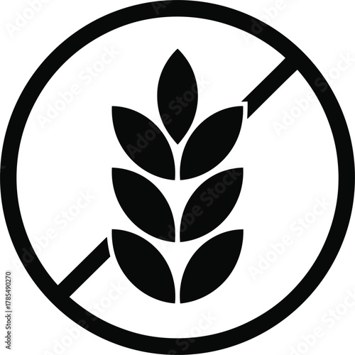 Black Gluten- Free Symbol with Wheat Stalk gluten-free grain