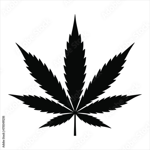 Black silhouette of a cannabis leaf on white background marijuana weed