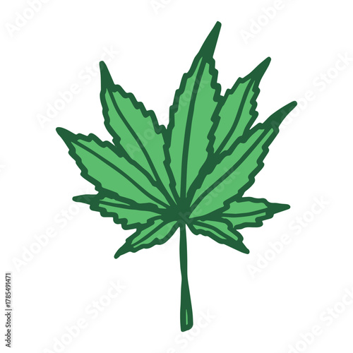 Hand drawn cannabis leaf Medicine marijuana Hemp leaves clipart in doodle style Single element for print, web, design, decor