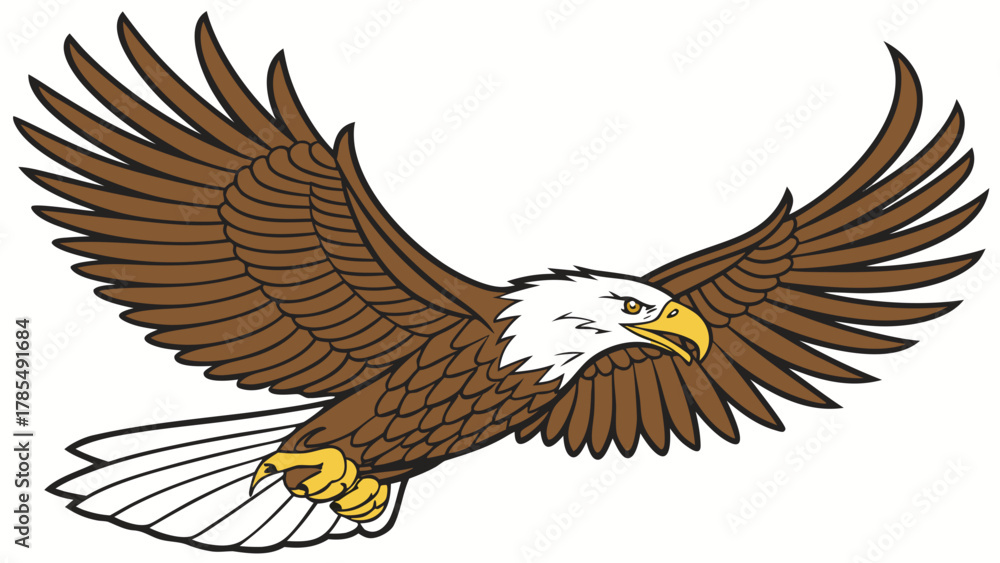 Fototapeta premium Illustration of a bald eagle in flight with its wings spread wide and talons extended forward on transparent background silhouette