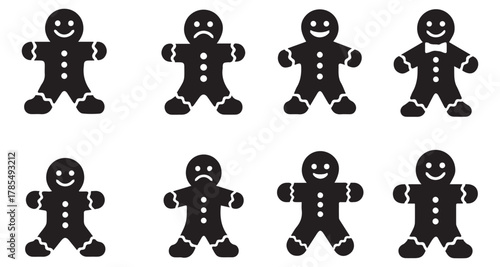 Cookies Character Gingy shape set collection pack black icon silhouette vector flat illustration design on white background