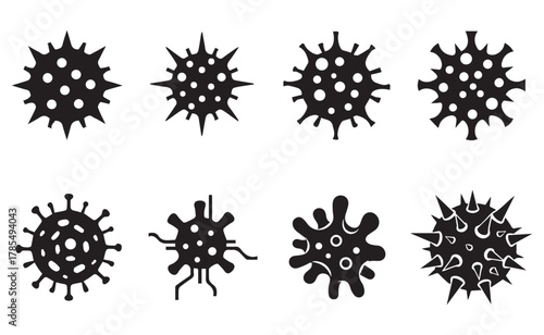 Pathogen corona virus shape germ set collection pack black icon silhouette vector flat illustration design on white background