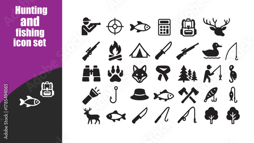 Hunting , fishing icon set