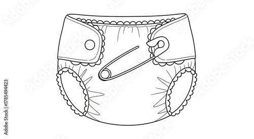 Classic Cloth Diaper with Safety Pin Line Art Illustration