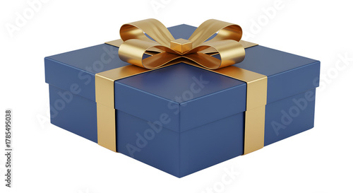 Luxurious Blue gift box with beautiful goldden ribbon on white background