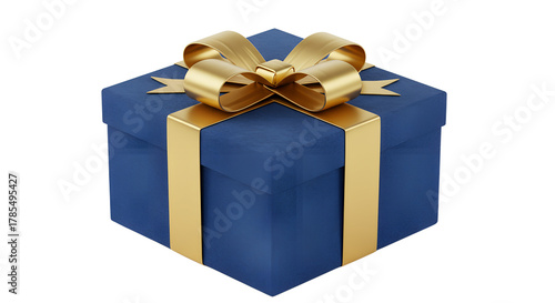 Luxurious Blue gift box with beautiful goldden ribbon on white background