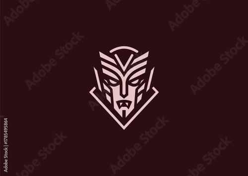 A sleek vampire logo in minimalist silhouette style, showing a mysterious face with sharp fangs and elegant shadows, symbolizing darkness, power, and allure in a modern vector concept