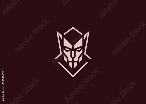 A sleek vampire logo in minimalist silhouette style, showing a mysterious face with sharp fangs and elegant shadows, symbolizing darkness, power, and allure in a modern vector concept