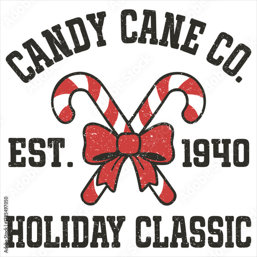  Candy Cane 1940 Holiday Classic - Vintage Christmas Varsity t-shirt, retro christmas illustration, xmas festive graphic design 
