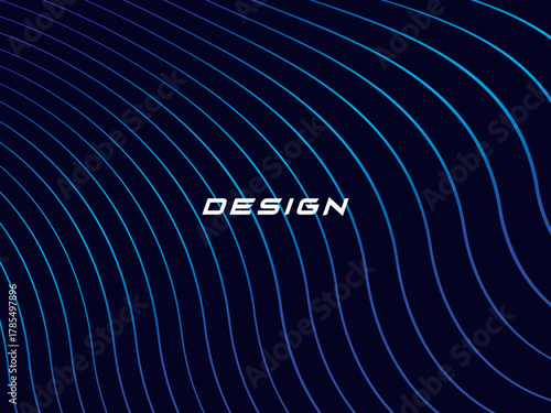 Blue background with modern abstract wave lines. Wave pattern of dark blue thin lines overlapping each other, creating a dynamic and technological abstract background.	
