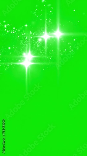 Shining Light Rays with white twinkle stars on green screen background like flash distortion, overlay, glitch, static noise, scan lines black background, 4k animated video loop