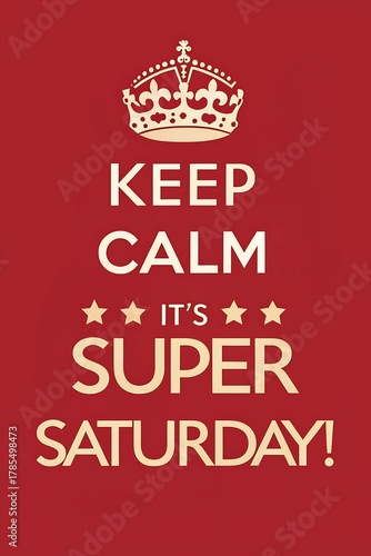 Keep Calm It's Saturday: Motivational Poster With Crown Design On Red Background

