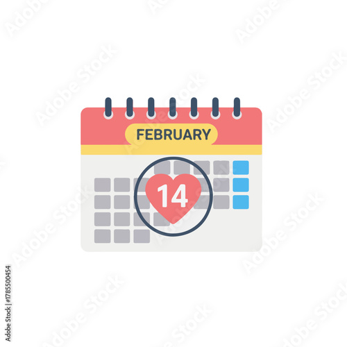 February 14 Calendar Icon. Hand-Drawn Heart on Valentine's Day.