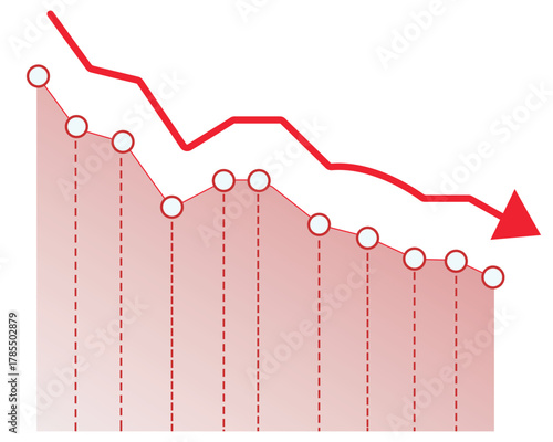 Red Line Graph Showing Downward Trend – Declining Chart, Negative Growth Analytics, Falling Line Graph, Financial Loss Indicator, Market Drop Diagram, Economic Downtrend Vector Illustration