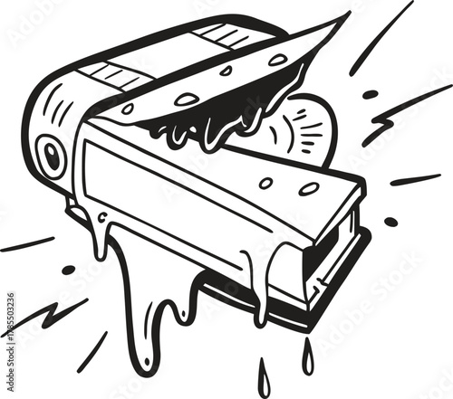 Melting ice cream sandwich grunge doodle vector illustration
