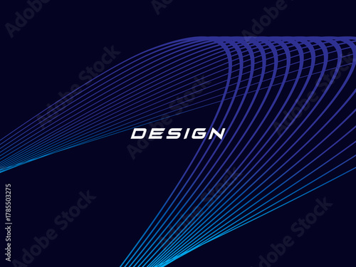 Blue background with modern abstract wave lines. Wave pattern of dark blue thin lines overlapping each other, creating a dynamic and technological abstract background.	
