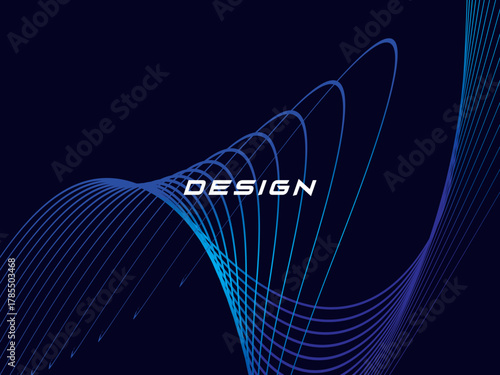 Blue background with modern abstract wave lines. Wave pattern of dark blue thin lines overlapping each other, creating a dynamic and technological abstract background.	
