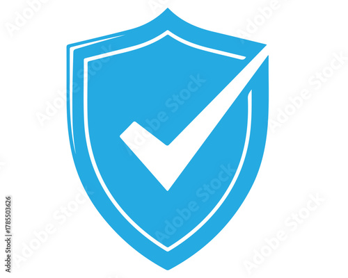 A blue shield with a white checkmark in the center, symbolizing security, protection, and verification it represents trust and reliability