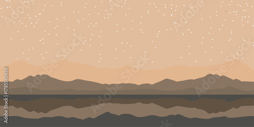Desert landscape with layered mountains and starry sky