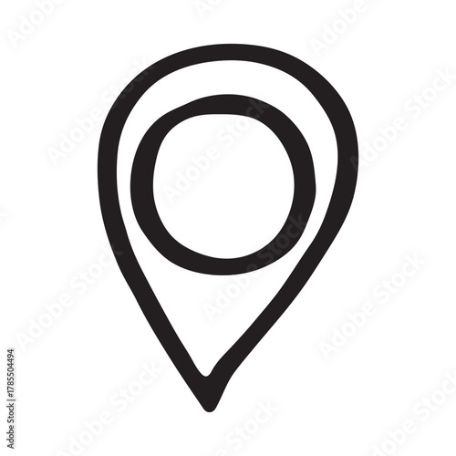 Hand drawn map pin Map marker pointer sign GPS and mapping tools Location pin symbol Pinpoint clipart in doodle style Single element for web, design