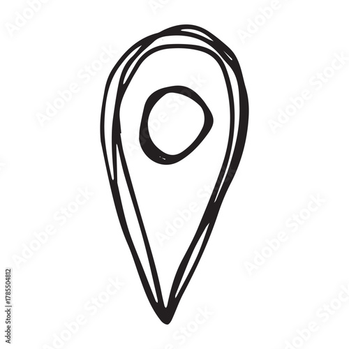 Hand drawn map pin Map marker pointer sign GPS and mapping tools Location pin symbol Pinpoint clipart in doodle style Single element for web, design