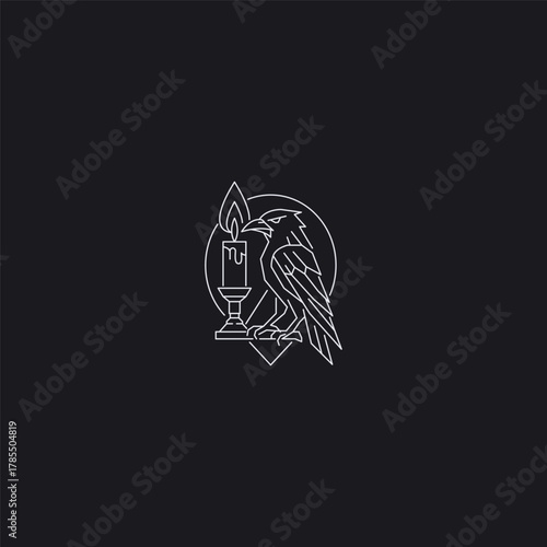 Candle and Raven line art logo showing mystery, wisdom, and illumination.