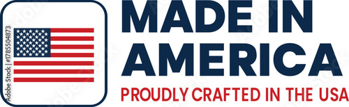 Made in america logo with american flag and proudly crafted in the usa text on a white background