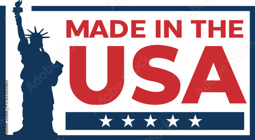 A graphic featuring the statue of liberty and the words made in the usa with stars and stripes