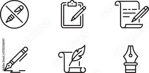 Six Black Outline Icons for Writing and Documentation paper