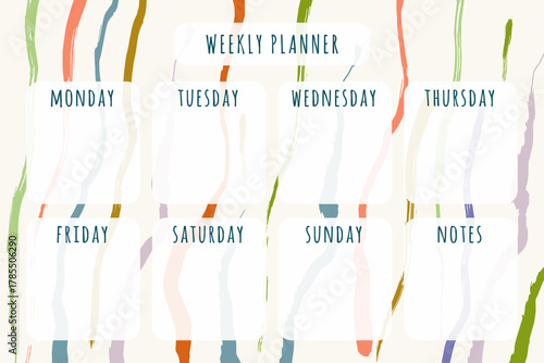 Printable weekly planner. Template with sections for checklists, notes for home, work and  education use. Aesthetic minimalist style.