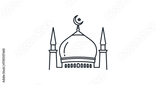 Mosque with dome and minarets