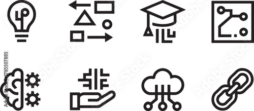 Technology and education icons with brain lightbulb and circuit board gears
