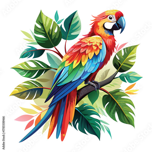 Tropical Parrot in Lush Foliage