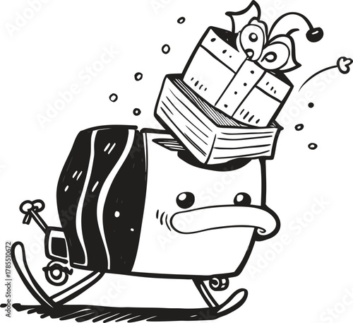 Ornate vintage teacup and saucer line art illustration on white