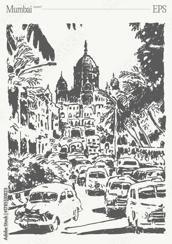 Iconic Mumbai Traffic Scene Captured Amidst Beautiful, Historical Architecture Influence
