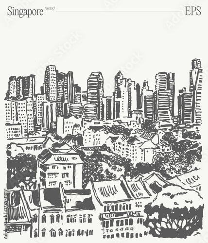 Illustration of the Singapore Cityscape featuring Modern Skyscrapers and beauty